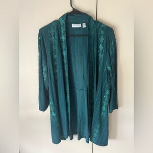 Susan Graver Emerald Open-Front Stitch-Detail Cardigan